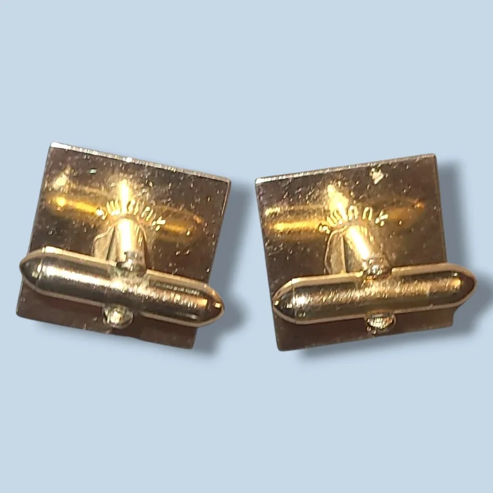 Vintage Gold Tone Geometric Swank Cufflinks‎